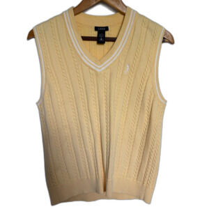 IZOD Women's Butter Yellow V-Neck Golf Sweater Vest Size M 100% Cotton